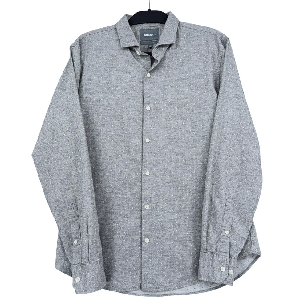 Bonobos Tailored‎ Slim Fit Men L 100% Cotton Gray Polka Dot Button Down Shirt